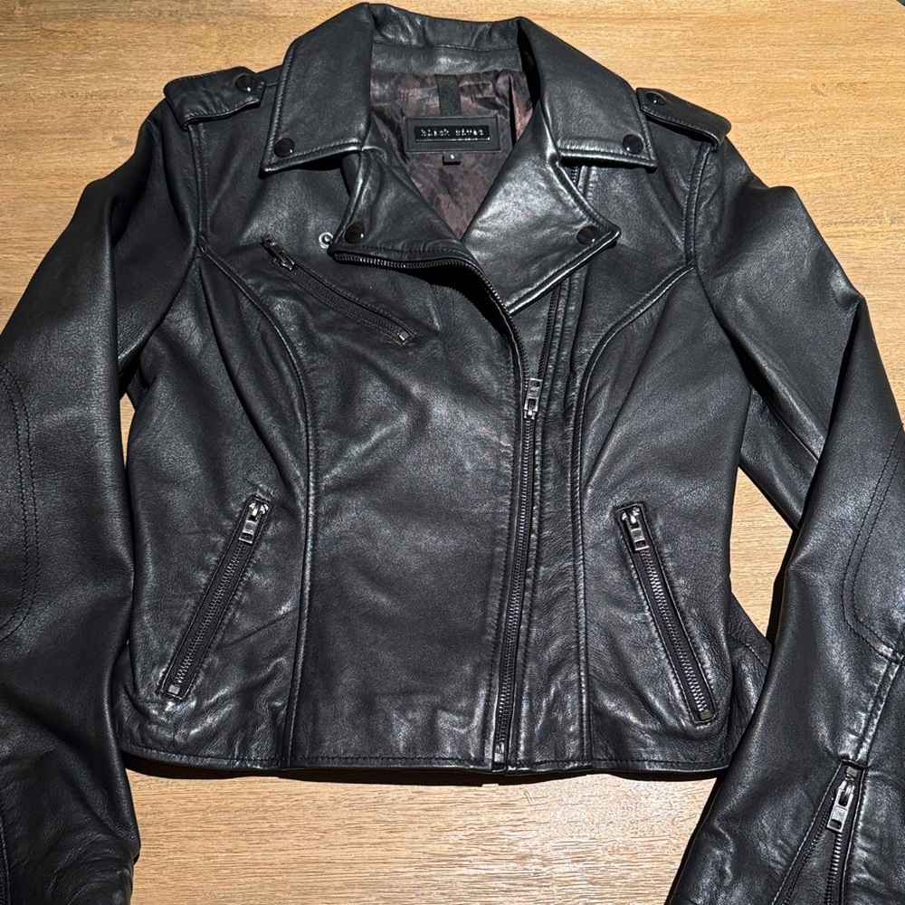 Black Rivet Women's Classic Black 100% Genuine Leather Jacket